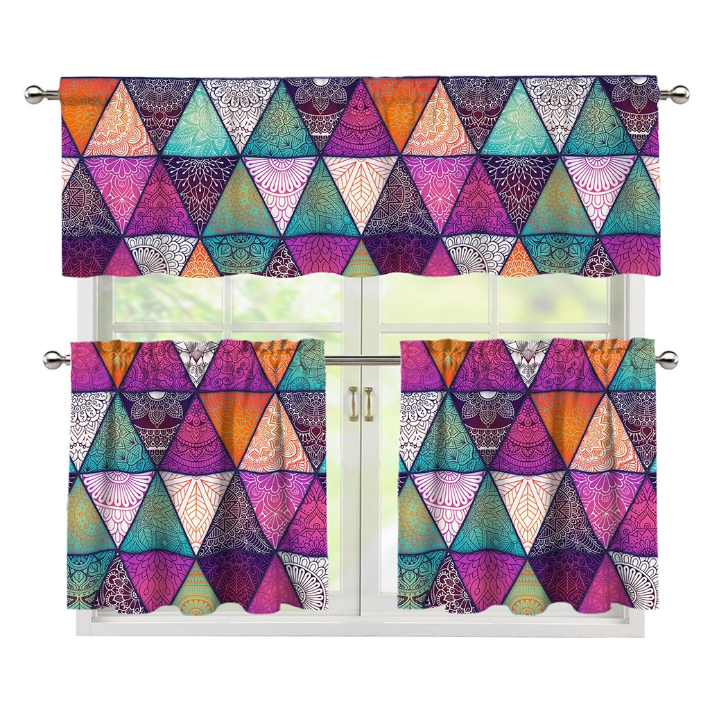 Triangle Bohemian Mandala Pattern Print 3 Piece Kitchen Curtains