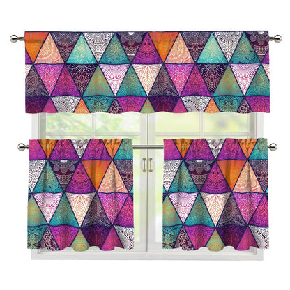 Triangle Bohemian Mandala Pattern Print 3 Piece Kitchen Curtains