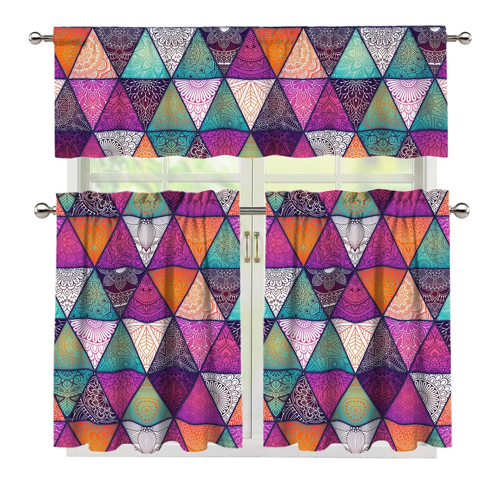 Triangle Bohemian Mandala Pattern Print 3 Piece Kitchen Curtains
