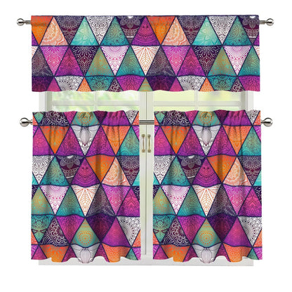 Triangle Bohemian Mandala Pattern Print 3 Piece Kitchen Curtains