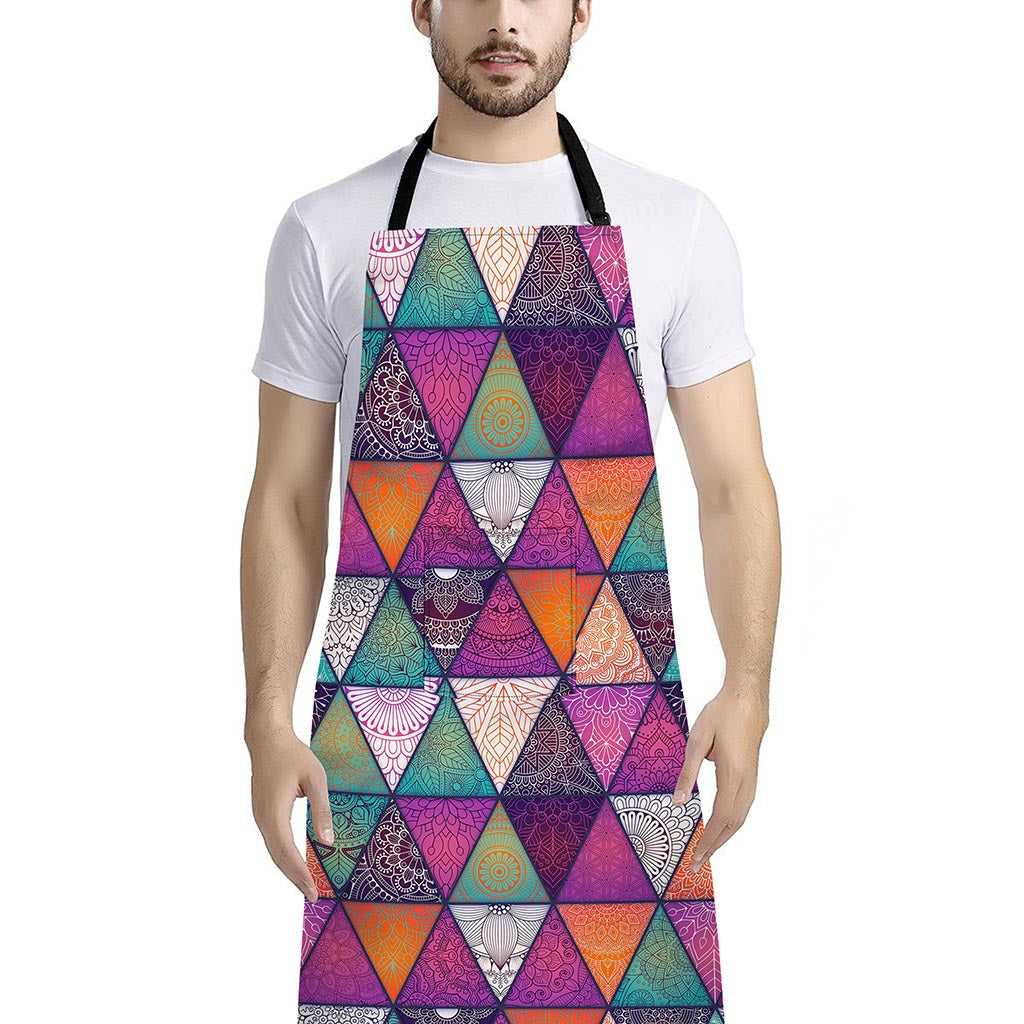 Triangle Bohemian Mandala Pattern Print Bib Apron With Pocket