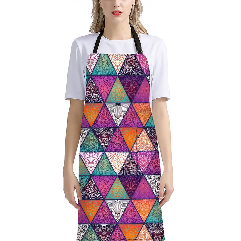 Triangle Bohemian Mandala Pattern Print Bib Apron With Pocket