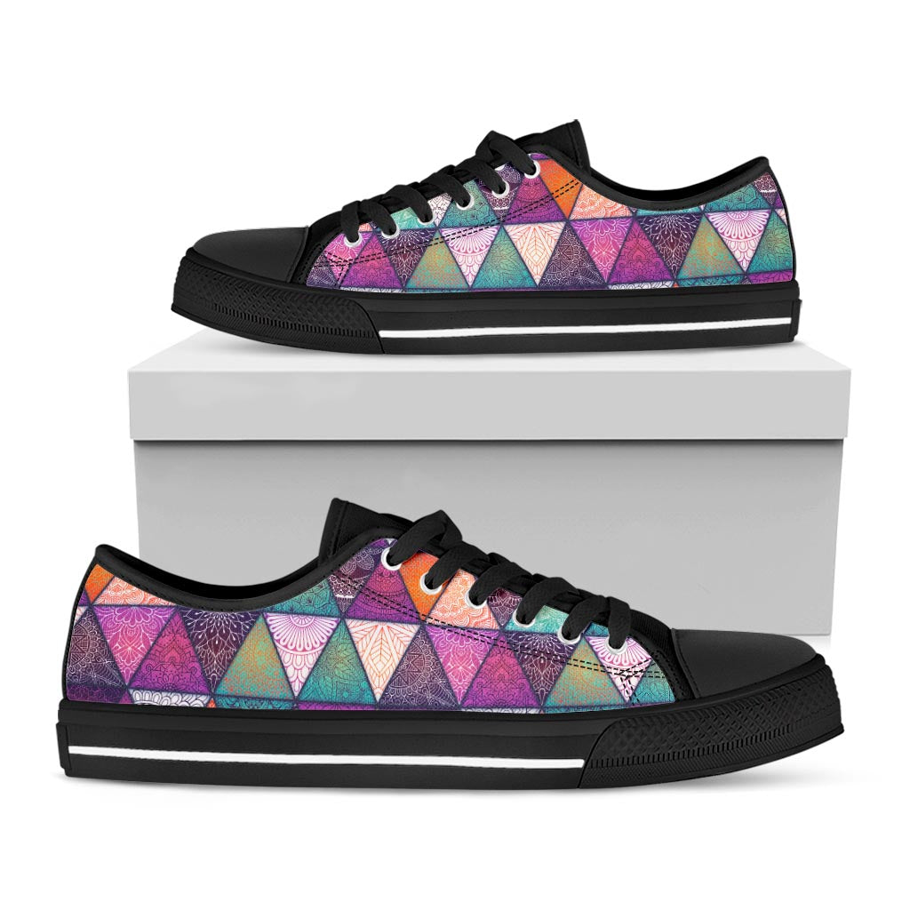 Triangle Bohemian Mandala Pattern Print Black Low Top Sneakers