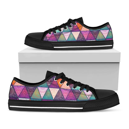 Triangle Bohemian Mandala Pattern Print Black Low Top Sneakers