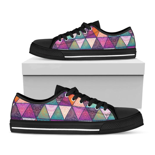 Triangle Bohemian Mandala Pattern Print Black Low Top Sneakers