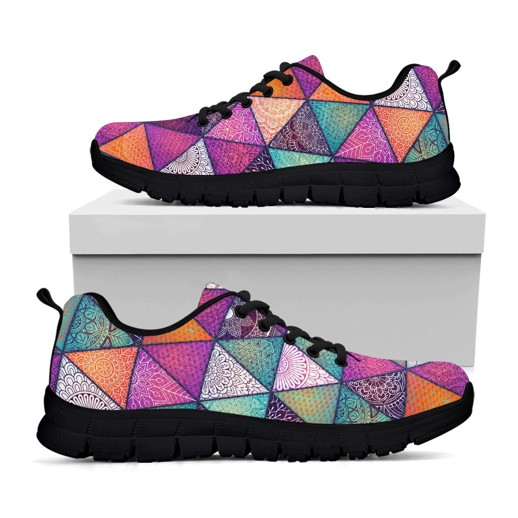 Triangle Bohemian Mandala Pattern Print Black Running Shoes