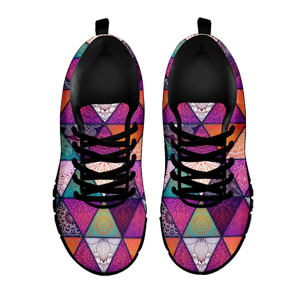 Triangle Bohemian Mandala Pattern Print Black Running Shoes