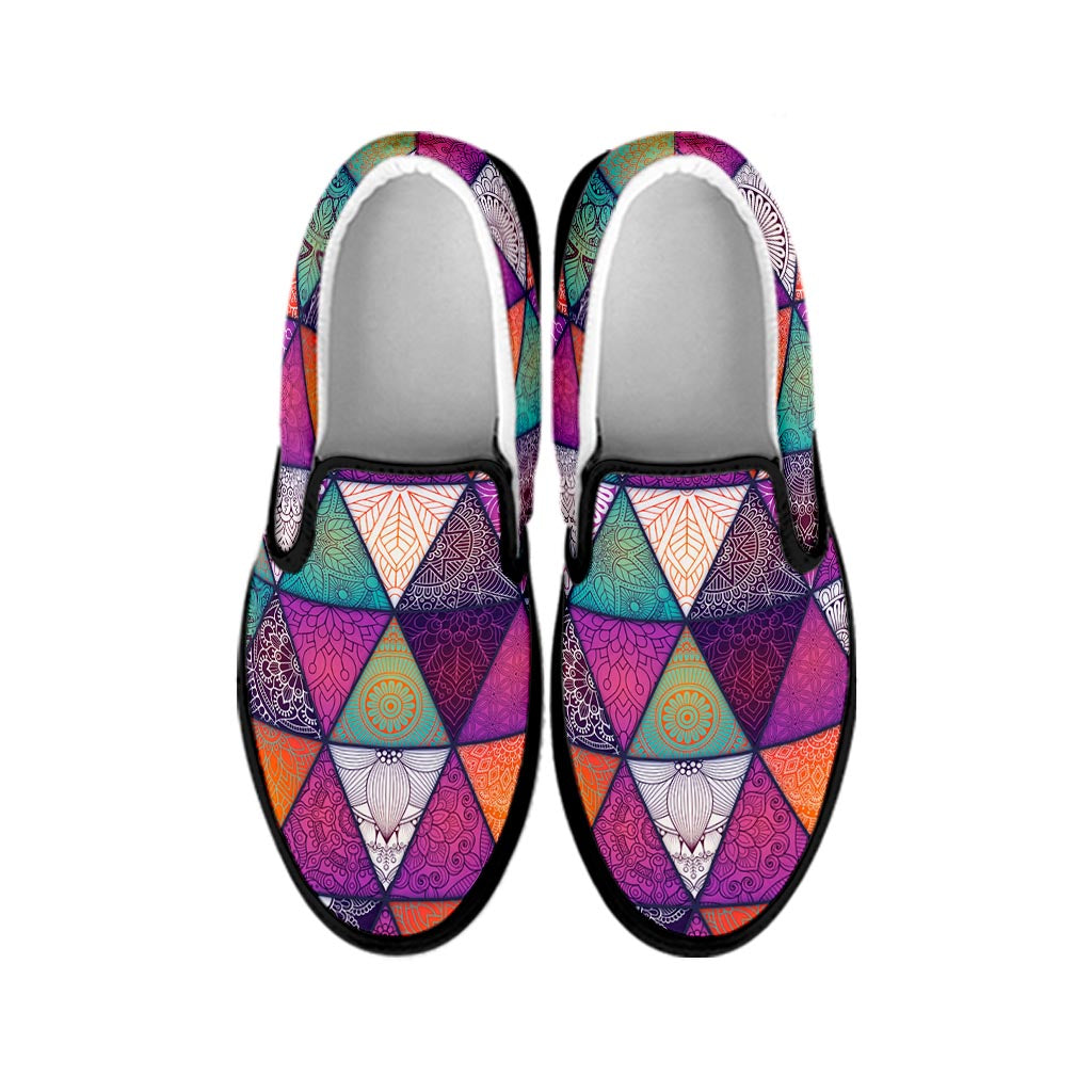 Triangle Bohemian Mandala Pattern Print Black Slip On Sneakers