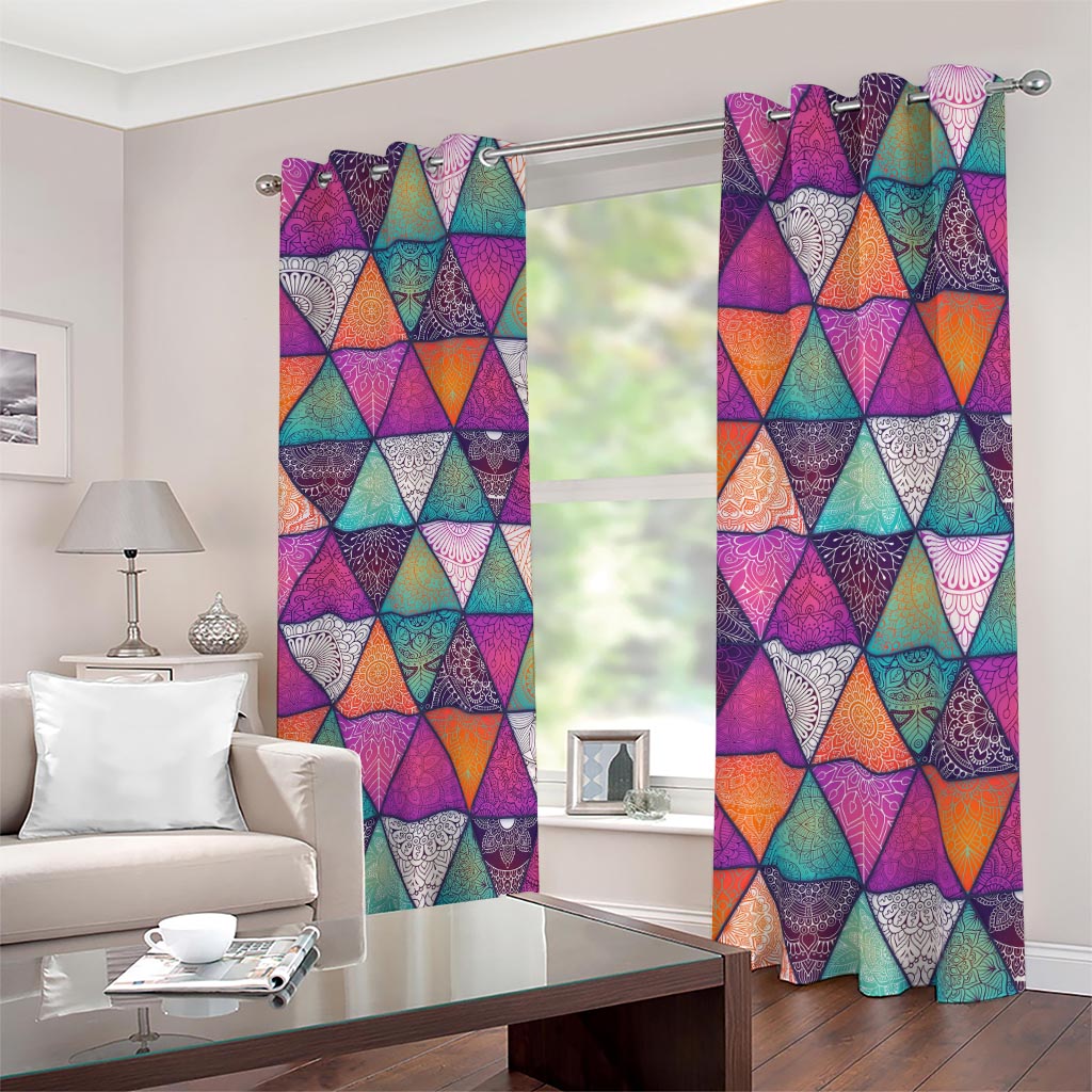 Triangle Bohemian Mandala Pattern Print Blackout Grommet Curtains