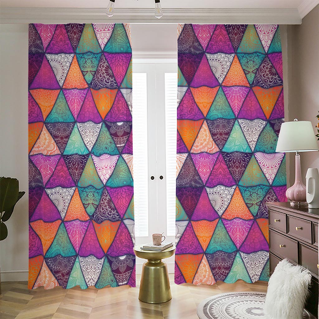 Triangle Bohemian Mandala Pattern Print Blackout Pencil Pleat Curtains