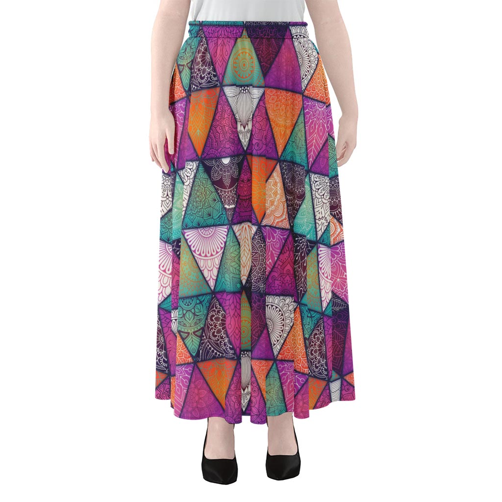 Triangle Bohemian Mandala Pattern Print Chiffon Maxi Skirt