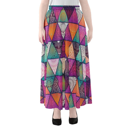 Triangle Bohemian Mandala Pattern Print Chiffon Maxi Skirt