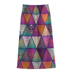 Triangle Bohemian Mandala Pattern Print Cotton Front Slit Maxi Skirt