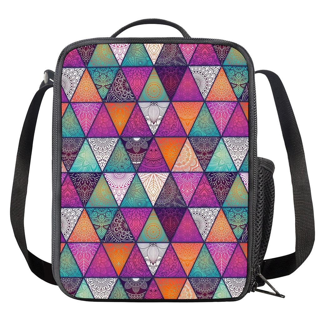 Triangle Bohemian Mandala Pattern Print Crossbody Lunch Bag