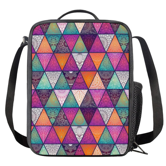 Triangle Bohemian Mandala Pattern Print Crossbody Lunch Bag