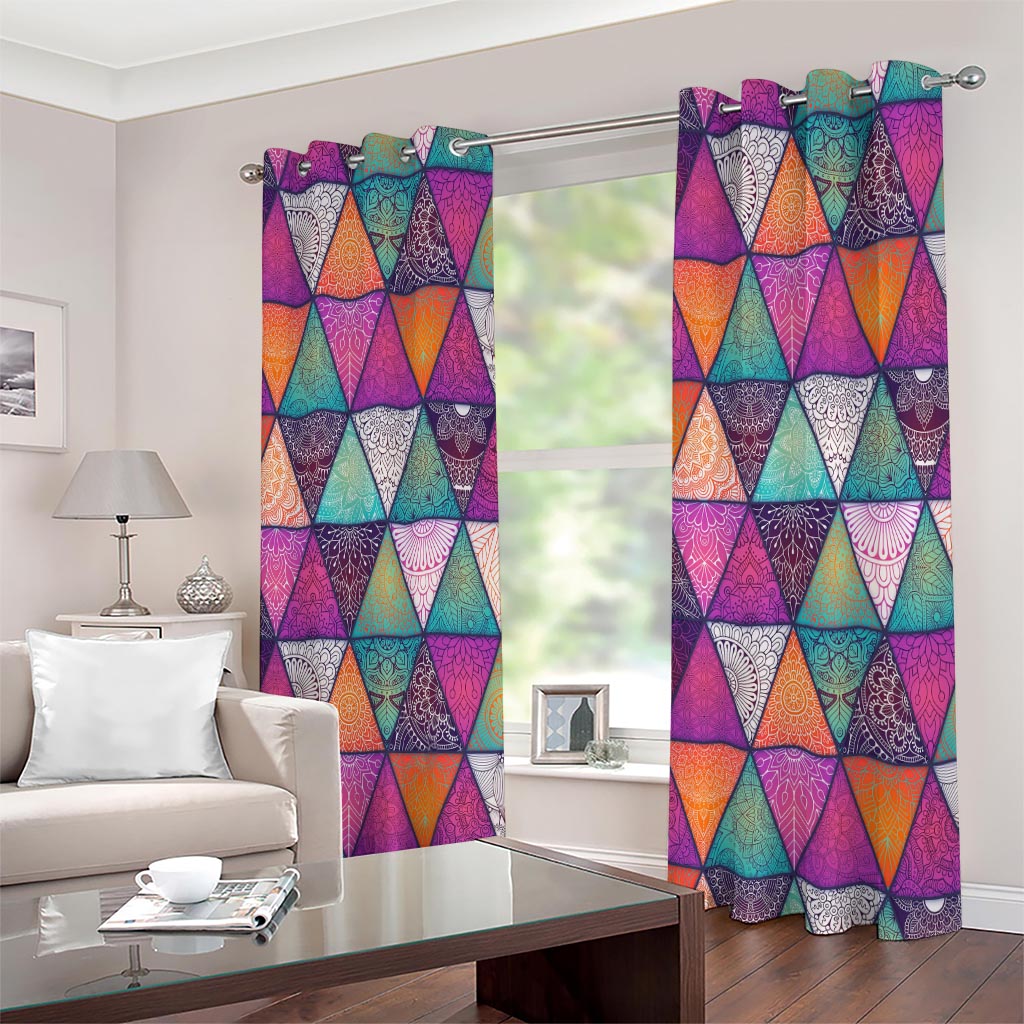 Triangle Bohemian Mandala Pattern Print Extra Wide Grommet Curtains