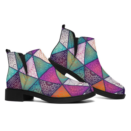 Triangle Bohemian Mandala Pattern Print Flat Ankle Boots