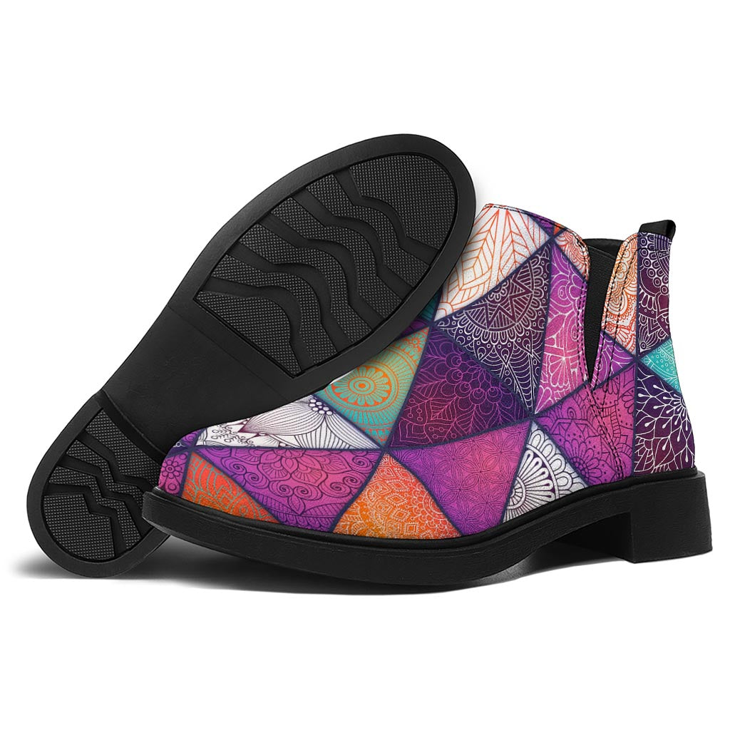Triangle Bohemian Mandala Pattern Print Flat Ankle Boots