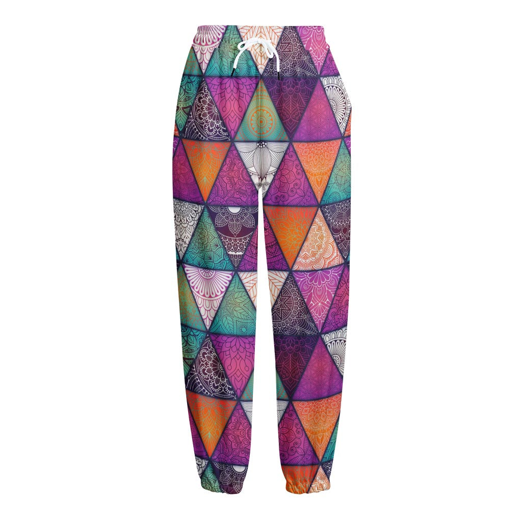 Triangle Bohemian Mandala Pattern Print Fleece Lined Knit Pants
