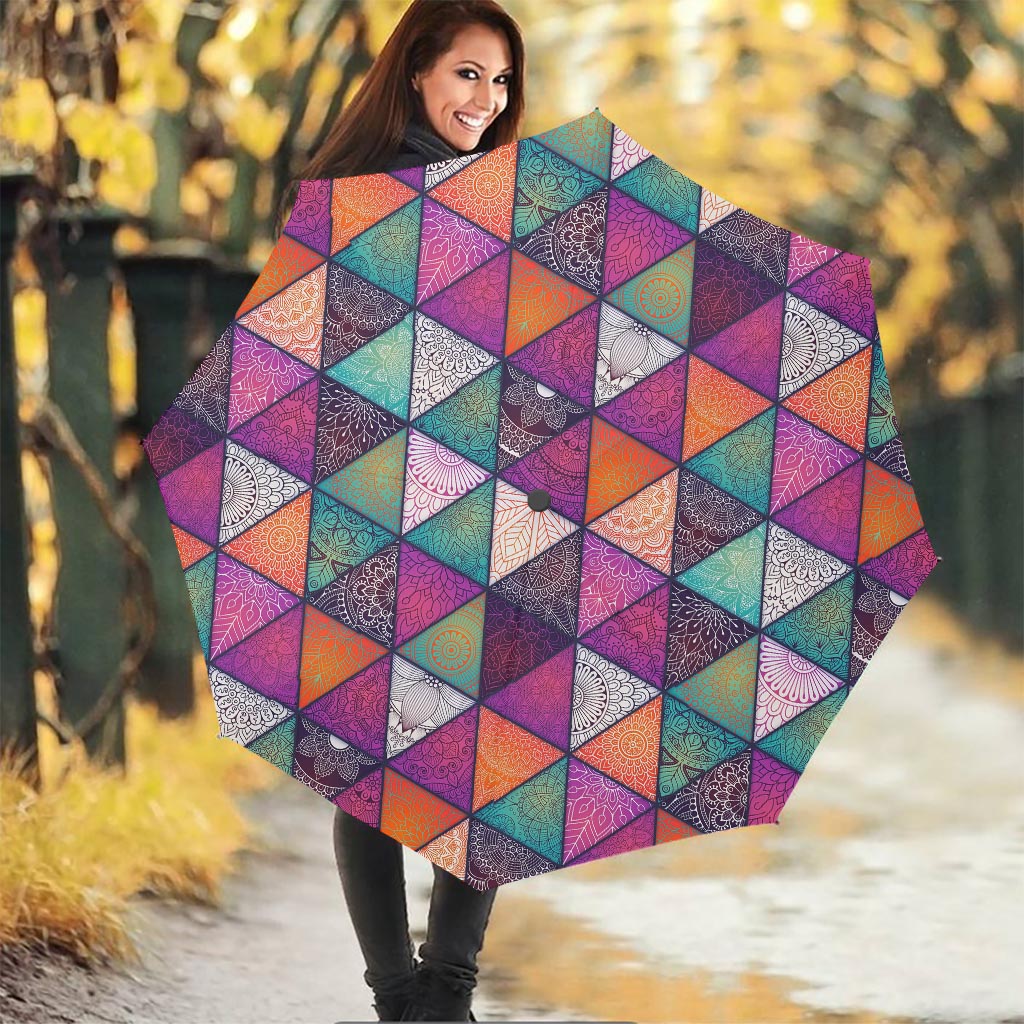 Triangle Bohemian Mandala Pattern Print Foldable Umbrella