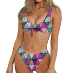 Triangle Bohemian Mandala Pattern Print Front Bow Tie Bikini