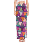 Triangle Bohemian Mandala Pattern Print High Slit Maxi Skirt