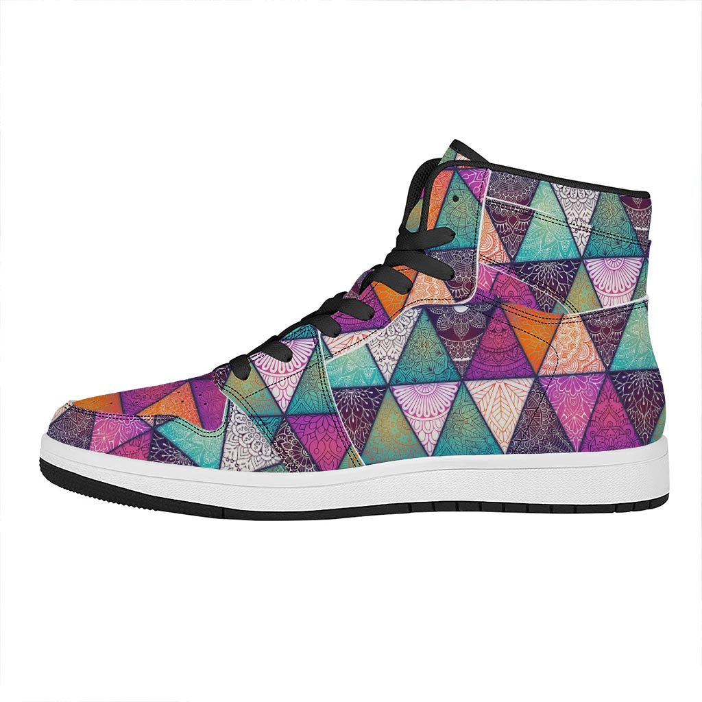 Triangle Bohemian Mandala Pattern Print High Top Leather Sneakers