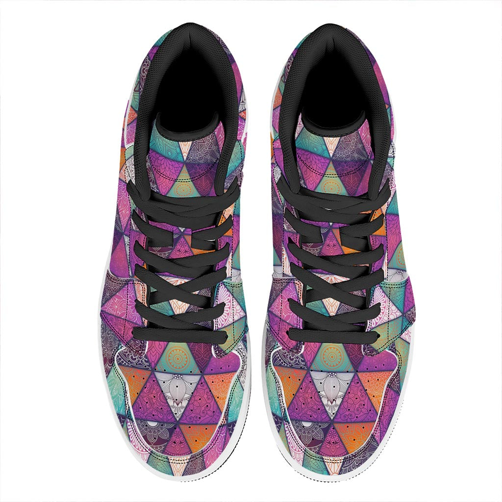 Triangle Bohemian Mandala Pattern Print High Top Leather Sneakers