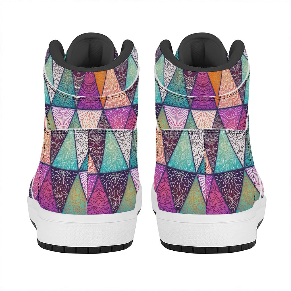 Triangle Bohemian Mandala Pattern Print High Top Leather Sneakers