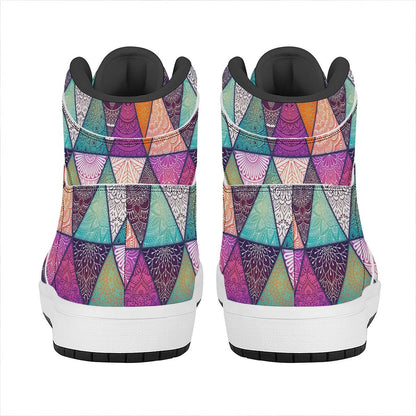 Triangle Bohemian Mandala Pattern Print High Top Leather Sneakers