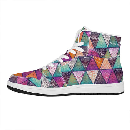 Triangle Bohemian Mandala Pattern Print High Top Leather Sneakers