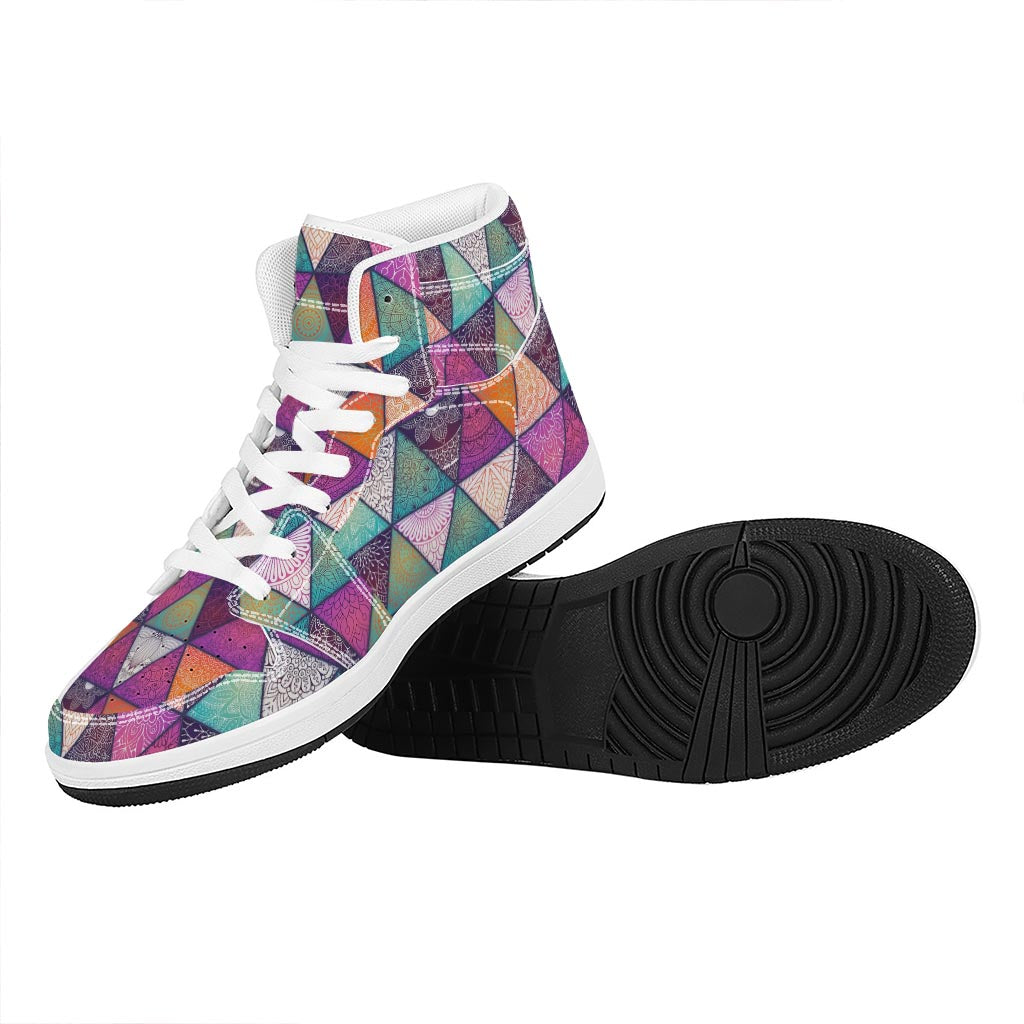 Triangle Bohemian Mandala Pattern Print High Top Leather Sneakers