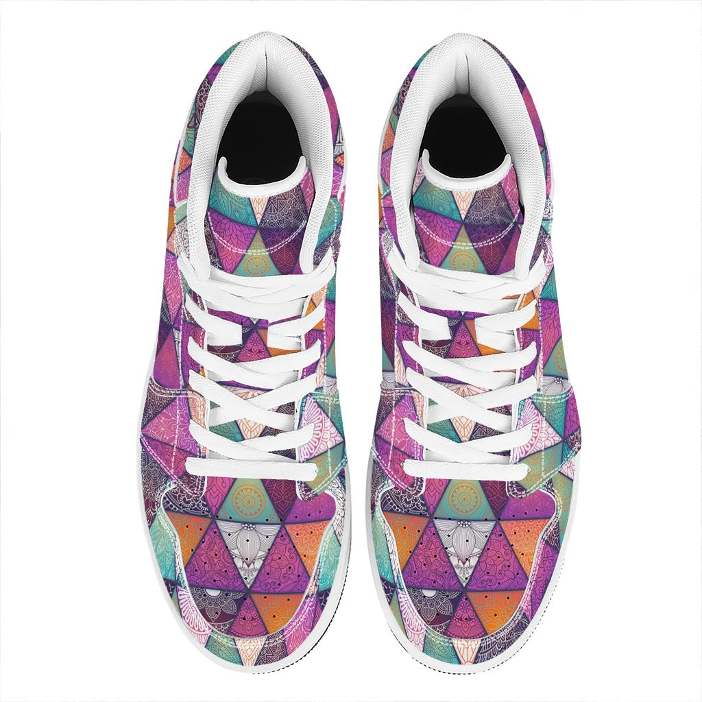 Triangle Bohemian Mandala Pattern Print High Top Leather Sneakers