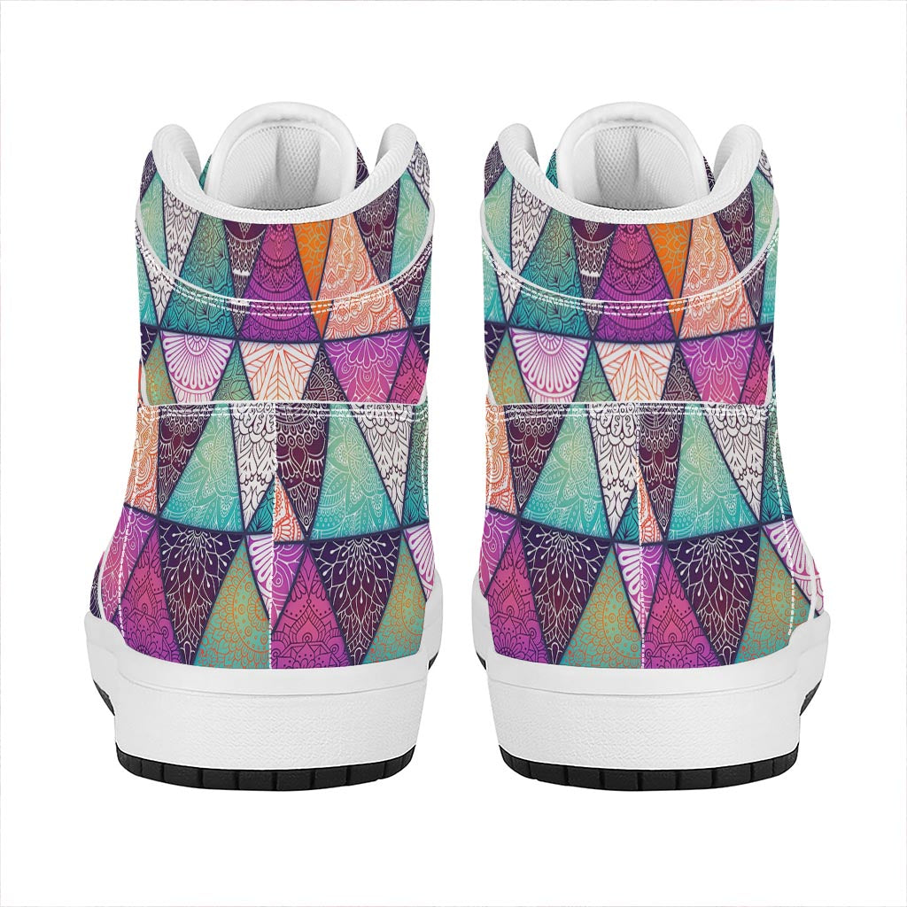 Triangle Bohemian Mandala Pattern Print High Top Leather Sneakers