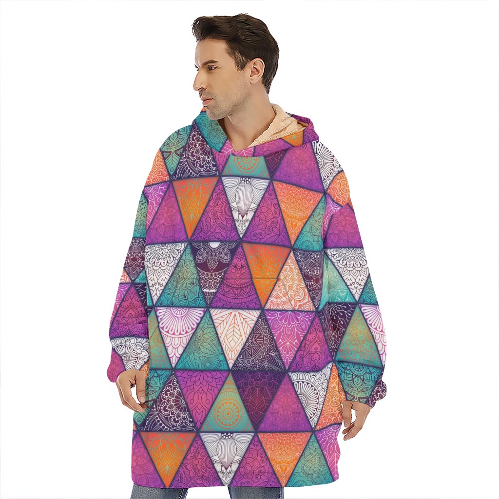Triangle Bohemian Mandala Pattern Print Hoodie Blanket