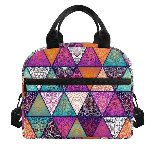 Triangle Bohemian Mandala Pattern Print Insulated Lunch Bag