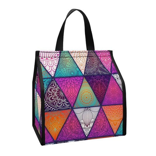 Triangle Bohemian Mandala Pattern Print Insulated Lunch Tote