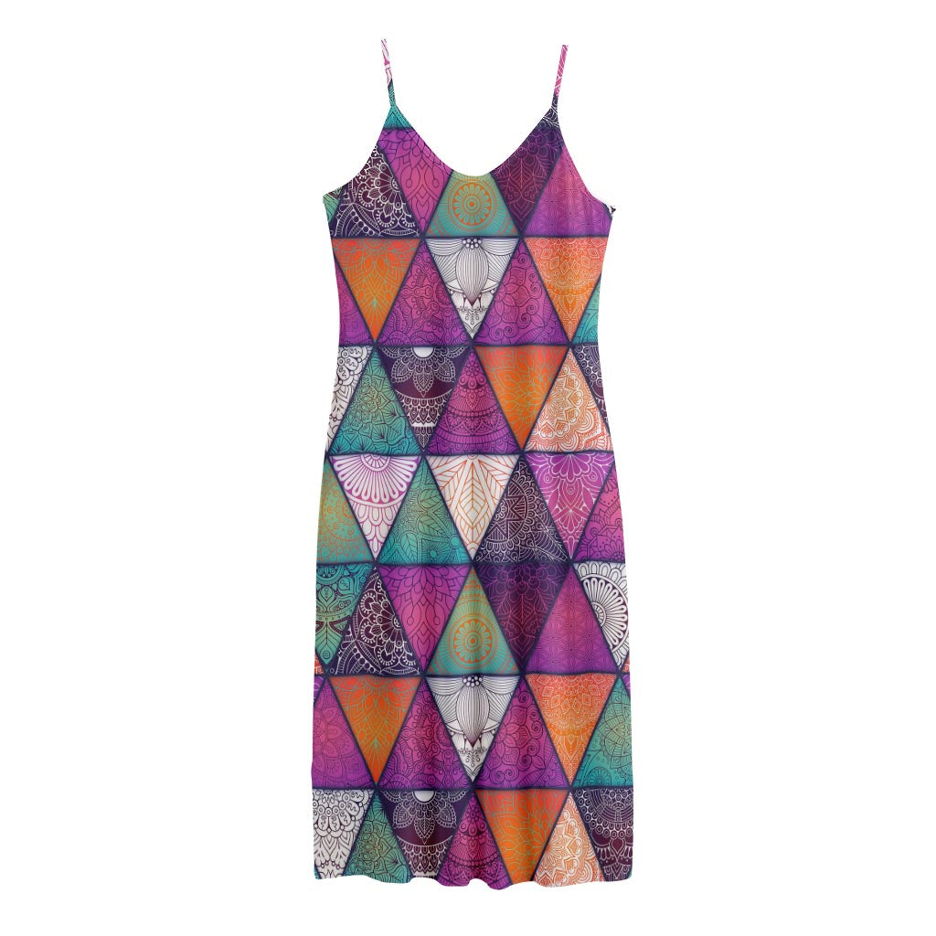 Triangle Bohemian Mandala Pattern Print Jersey Midi Cami Dress