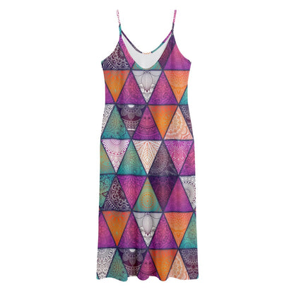 Triangle Bohemian Mandala Pattern Print Jersey Midi Cami Dress