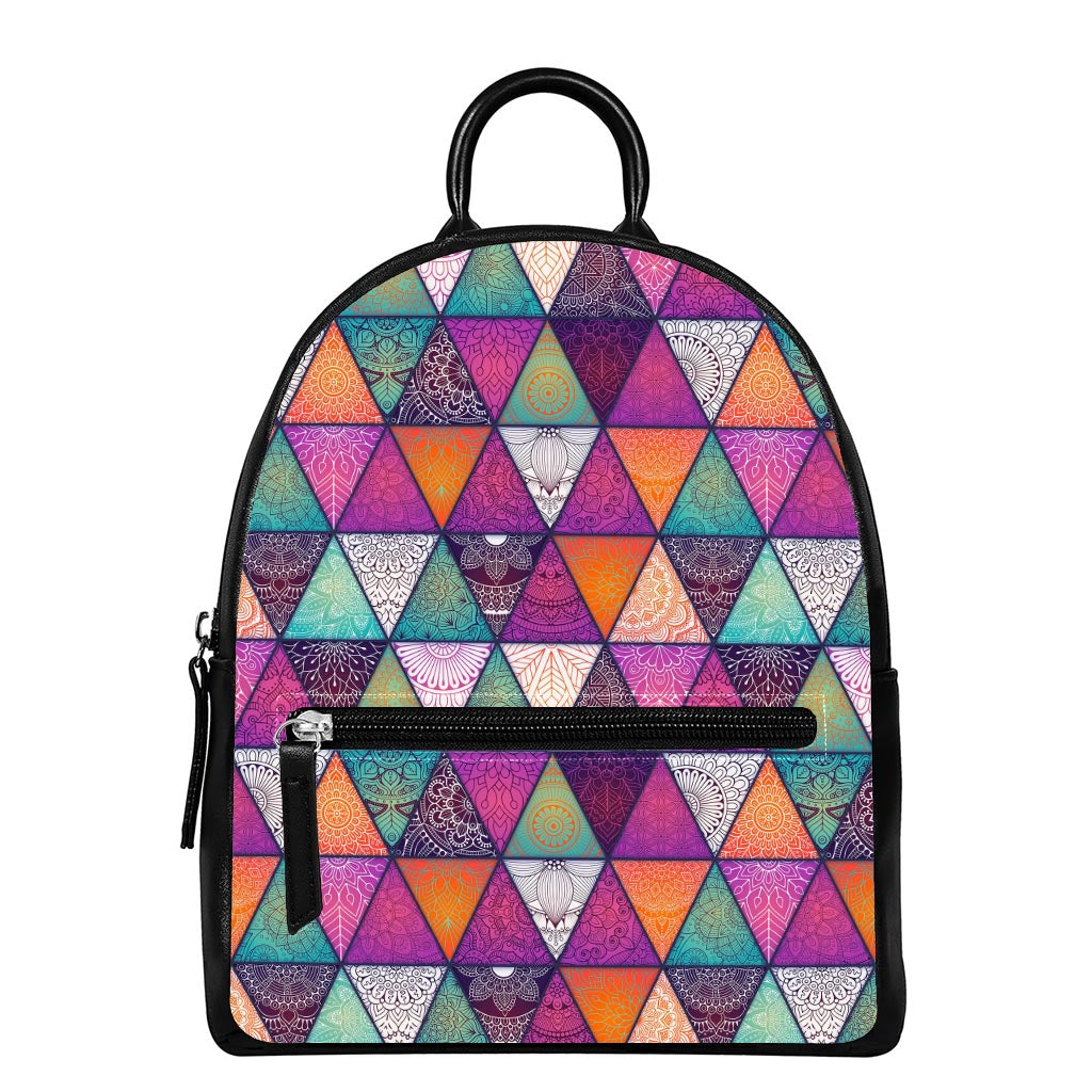 Triangle Bohemian Mandala Pattern Print Leather Backpack