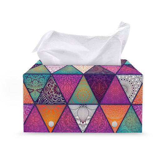 Triangle Bohemian Mandala Pattern Print Leather Tissue Box Cover