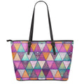 Triangle Bohemian Mandala Pattern Print Leather Tote Bag With Zipper