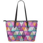 Triangle Bohemian Mandala Pattern Print Leather Tote Bag
