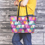 Triangle Bohemian Mandala Pattern Print Leather Tote Bag