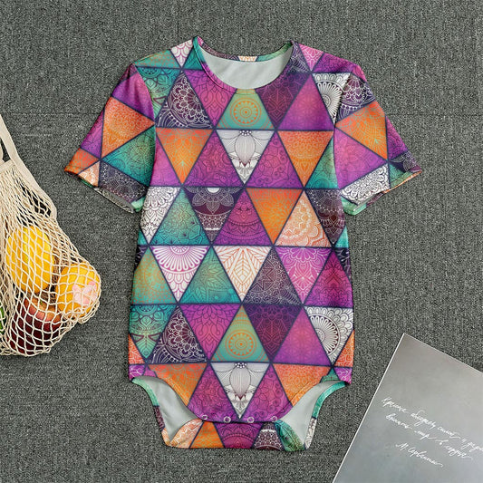 Triangle Bohemian Mandala Pattern Print Men's Bodysuit