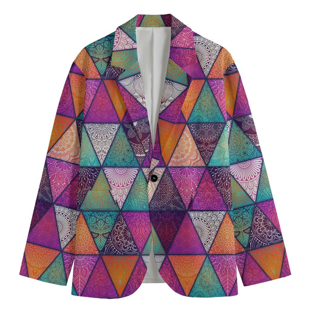 Triangle Bohemian Mandala Pattern Print Men's Cotton Blazer