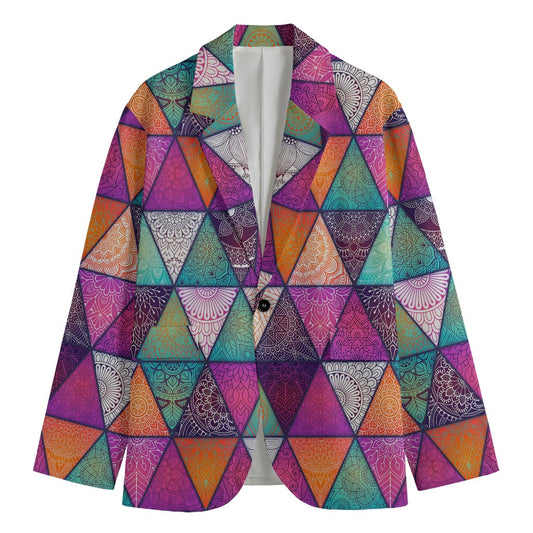 Triangle Bohemian Mandala Pattern Print Men's Cotton Blazer
