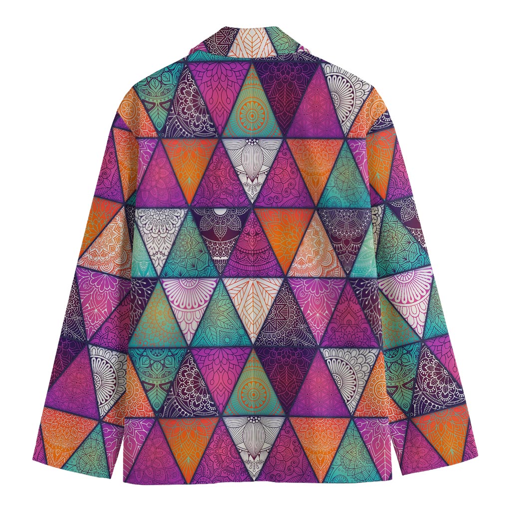 Triangle Bohemian Mandala Pattern Print Men's Cotton Blazer