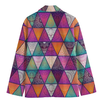 Triangle Bohemian Mandala Pattern Print Men's Cotton Blazer