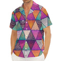 Triangle Bohemian Mandala Pattern Print Men's Deep V-Neck Shirt